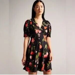 Ted Baker Sienno Puff Sleeve Floral Black Dress US size 6